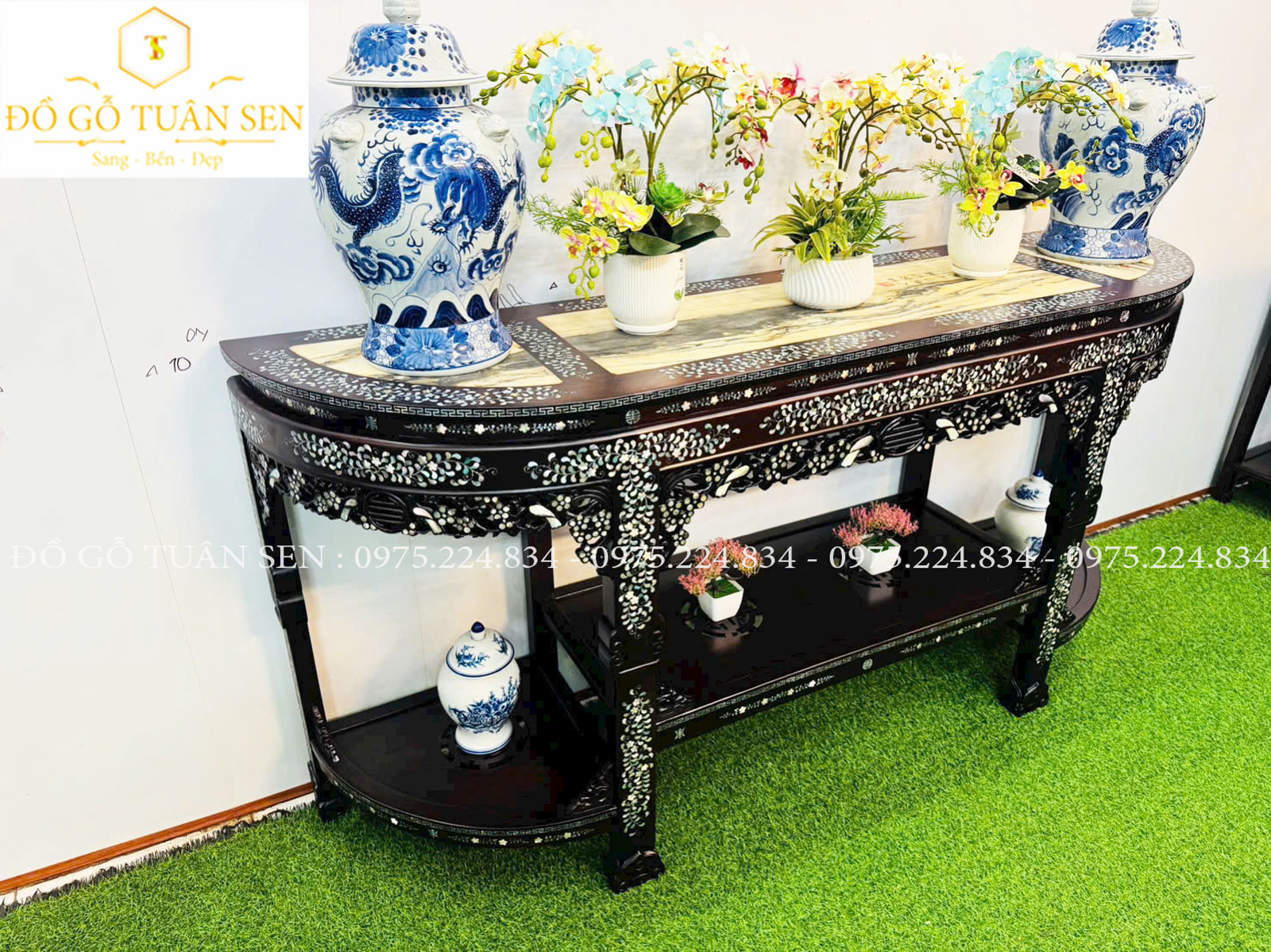 Hình ảnh kích thước chi tiết bàn bán nguyệt gỗ gụ 